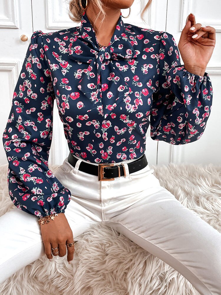 Fashion Long Sleeve Print Women Tops And Blouses